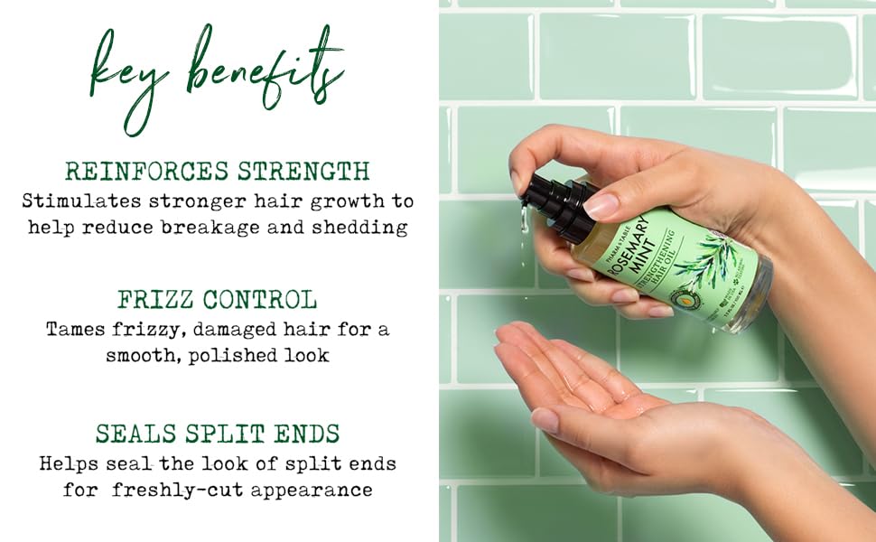 PHARM TO TABLE Aceite para el cabello de romero y menta, infundido con biotina, nutre el cuero cabelludo, estimula el crecimiento del cabello, 3.5