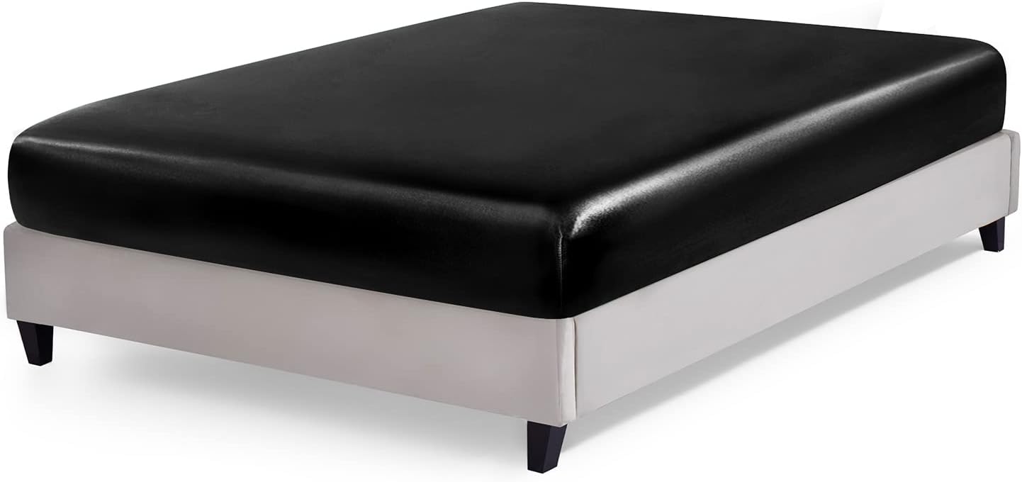 P Pothuiny Sábana bajera de satén tamaño matrimonial, solo 1 sábana bajera individual, funda de colchón extra suave con bolsillo profundo para cama