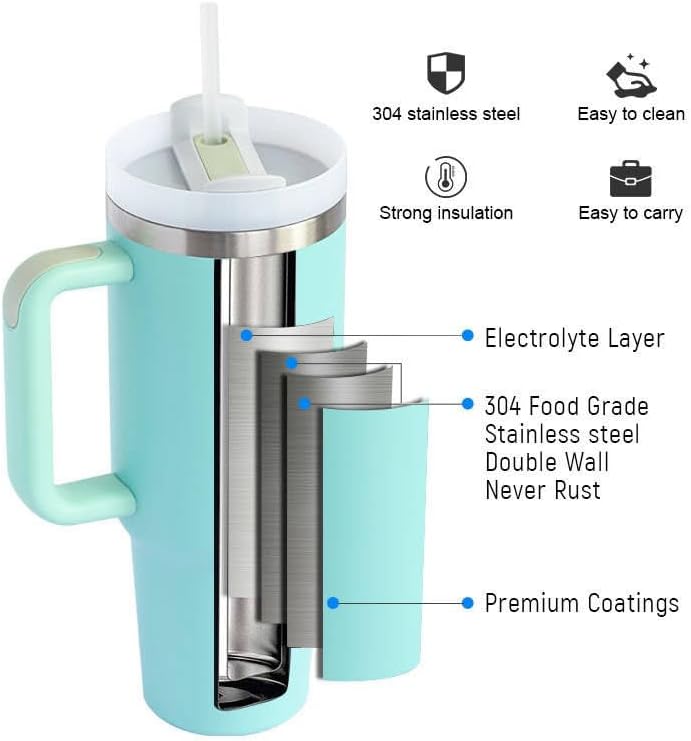 Mi MODERN INFLUENCE 2024 – Vaso térmico de 40 onzas con asa y tapa con popote, vaso de viaje con asa y popote para portavasos de automóvil, vaso