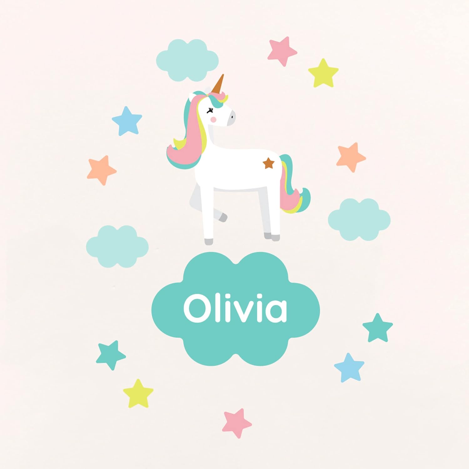 Teddylabels – Calcomanías de puerta reutilizables de unicornio mágico para habitaciones de niños con personalización de nombre – Calcomanías de