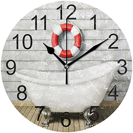 ZOEO Reloj de pared para bañera, de madera, vintage, de 10 pulgadas, redondo, silencioso, sin tictac, funciona con pilas, decoración de cuarzo para