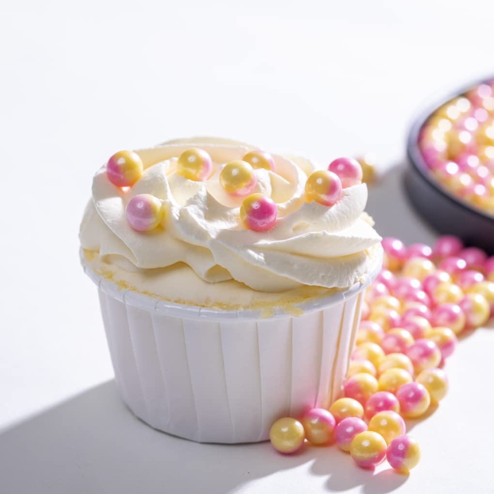 Gránulos de perlas rosadas y amarillas, chispas de pastel, chispas de galletas, perlas de azúcar, perlas de caramelo comestibles de 0.276 in, 4.59
