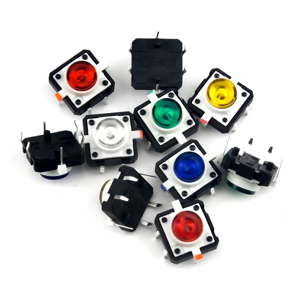 XINGYHENG Interruptor de botón táctil momentáneo 10P 4 Pin Interruptores de botones táctiles con rojo claro, amarillo, azul, verde, blanco, 0.472