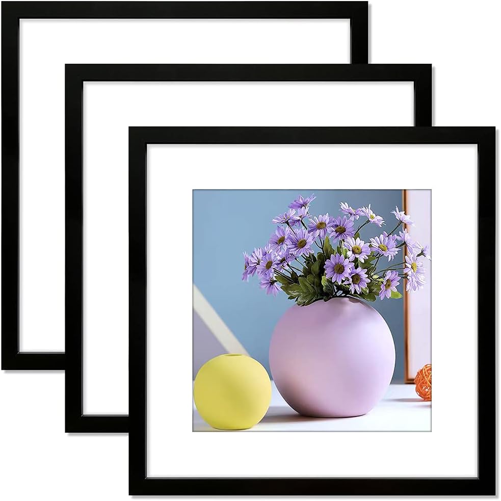 Marco de 24 x 24 pulgadas, marco negro de 24 x 24 pulgadas con paspartú de 20 x 20 pulgadas, para colgar en la pared, elegante simplicidad, paquete