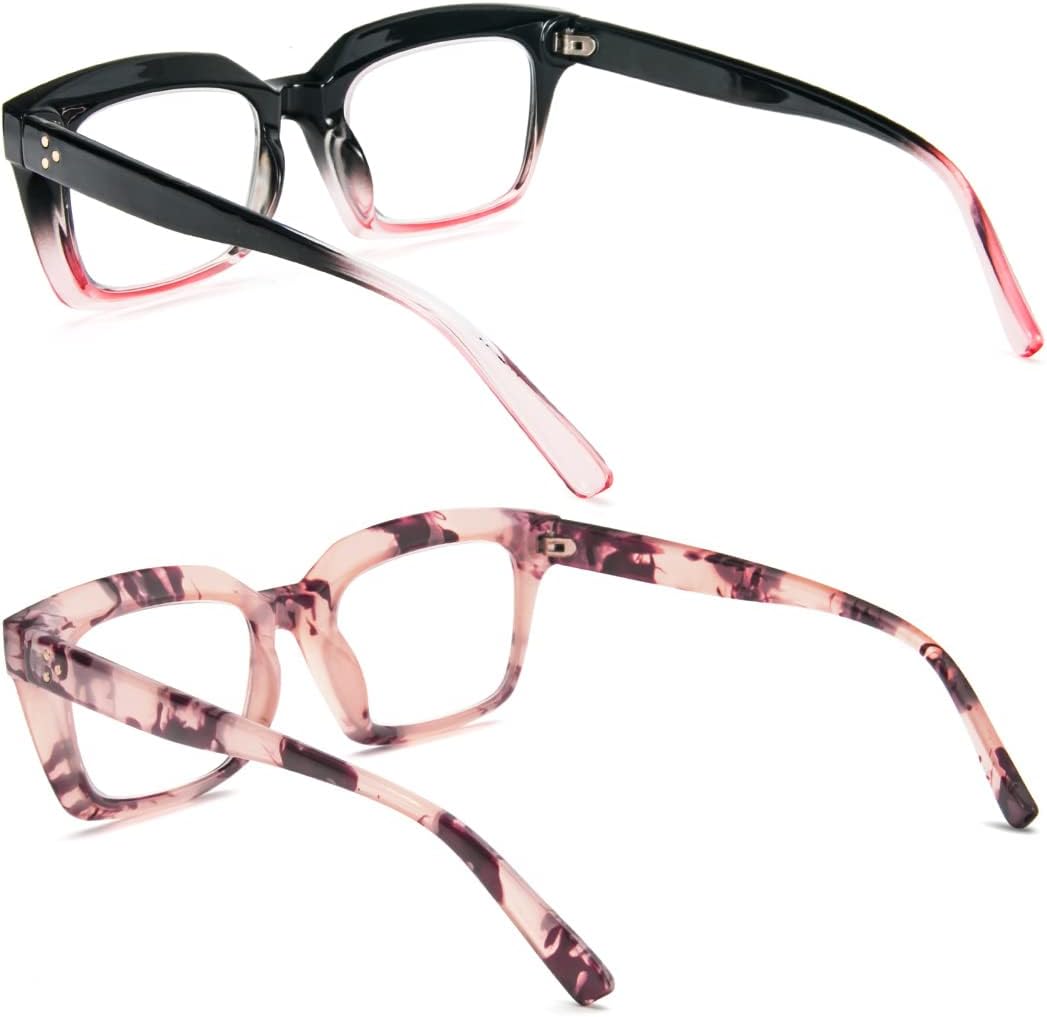 REAVEE Paquete de 2 lentes de lectura de gran tamaño estilo Oprah para mujeres y hombres, bloqueo de luz azul, estilo retro cuadrado grande