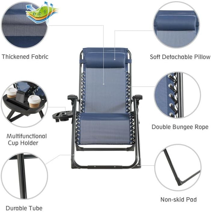 Silla reclinable plegable de gran tamaño para exteriores con soporte para tazas, tumbona para patio, para todo tipo de clima, silla reclinable de