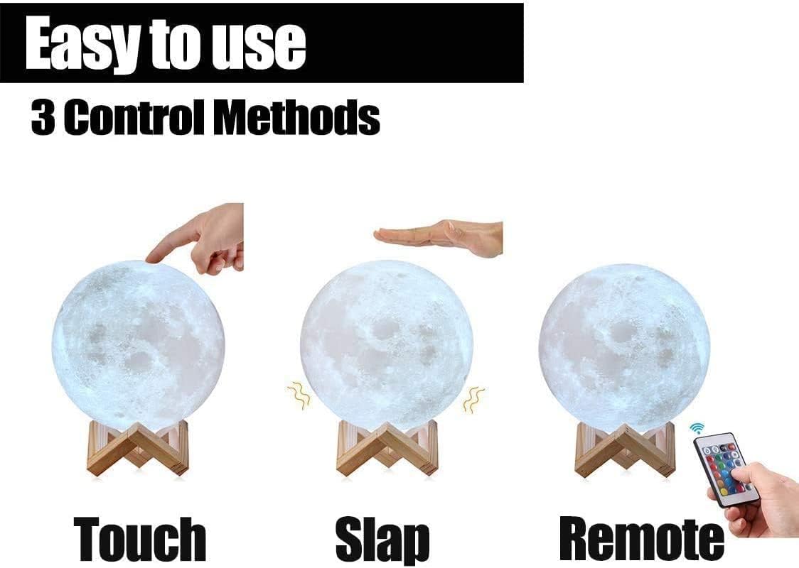 Lámpara de luna de 6.1 pulgadas, 16 colores LED con impresión 3D, luz de luna con soporte, control remoto y táctil y recargable por USB para niños,