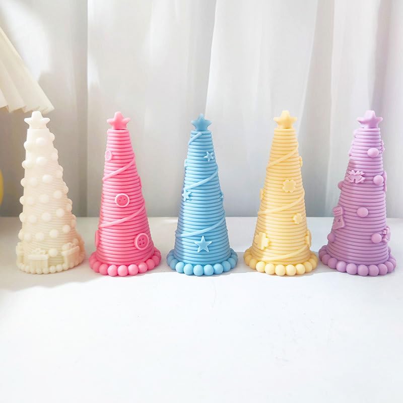 Xidmold Molde de vela de árbol de Navidad de punto 3D, molde de silicona para fondant, jabón, bomba de baño, yeso, resina epoxi, manualidades de