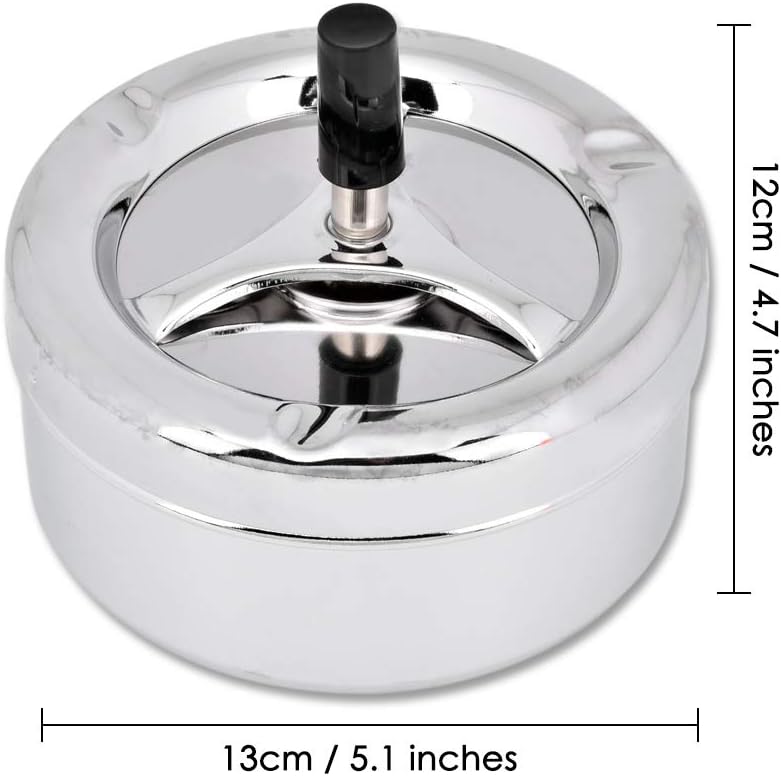 Cenicero redondo con bandeja giratoria, bandeja de metal para cigarrillos, cenicero grande de 5.2 pulgadas para patio exterior, color plateado