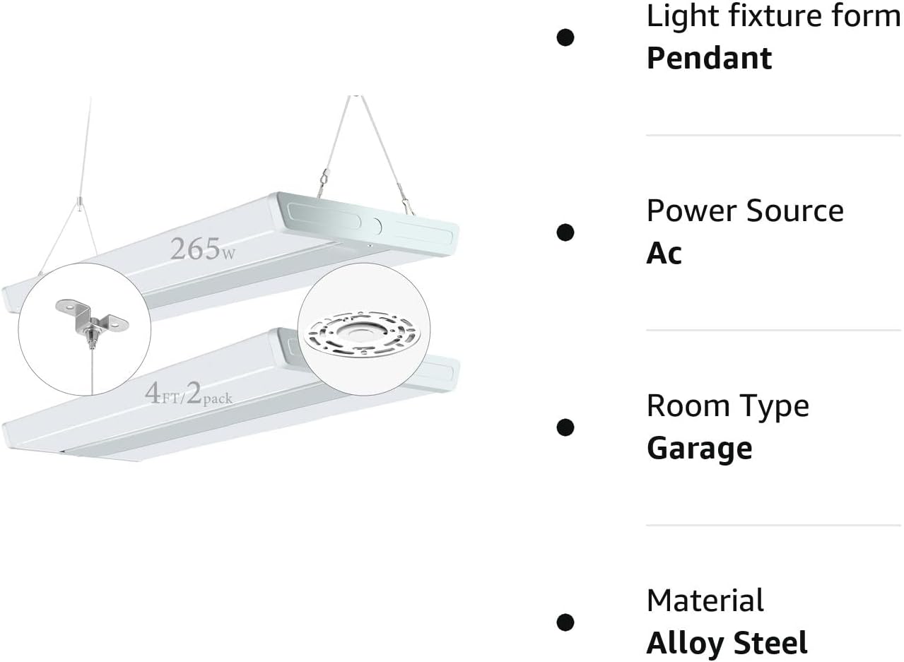 bulbeats Paquete de 2 luces LED para tienda de bahía alta, iluminación de área grande de 4 pies y 265 W 1060 W HPS equivalente Luz de día de 5000 K
