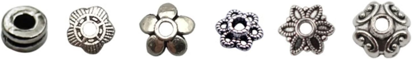 360 cuentas espaciadoras plateadas de metal en forma de flor, cuentas sueltas con caja de almacenamiento, accesorios para hacer joyas (plateado)