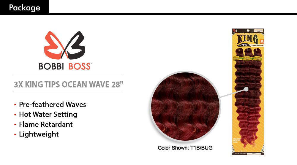 Bobbi Boss – Trenzas de pelo sintético preemplumadas, 3 puntas King Wave Ocean Wave de 28 pulgadas (paquete de 5, 1)