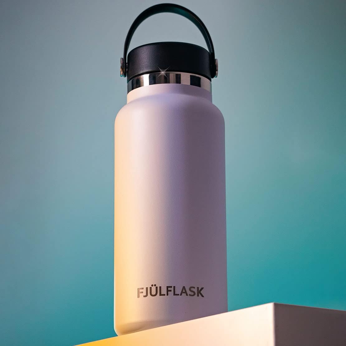 FJULflask – Botella de agua aislada al vacío de 32 onzas, taza térmica de acero inoxidable, tapa de boca ancha, tapa de rosca y tapa de rosca, la