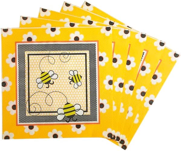SELPONT aper Servilletas desechables de 6.5 x 6.5 pulgadas, servilletas de almuerzo de abejorros amarillas de panal, postre de panal, servilletas de