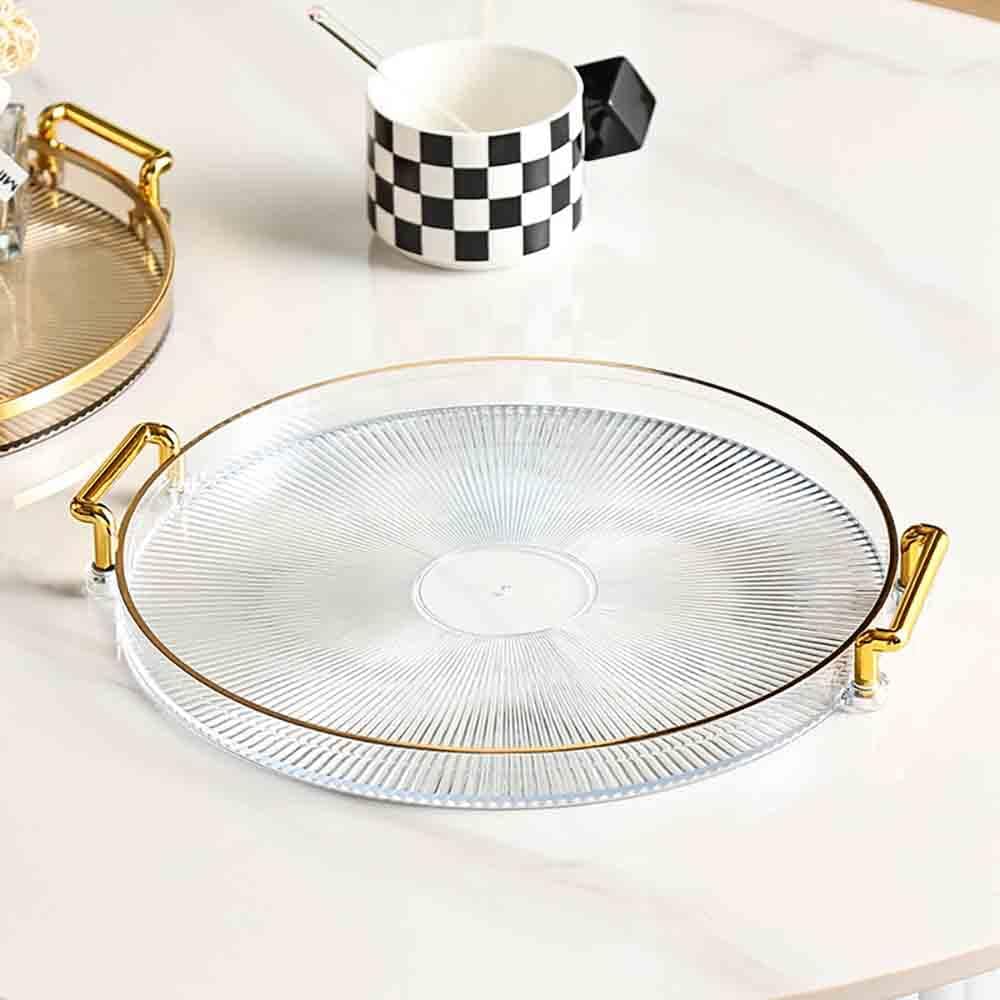 Bandeja de tocador de acrílico con asas doradas, bandeja decorativa para servir platos de velas Comestic para joyas, encimera de tocador,