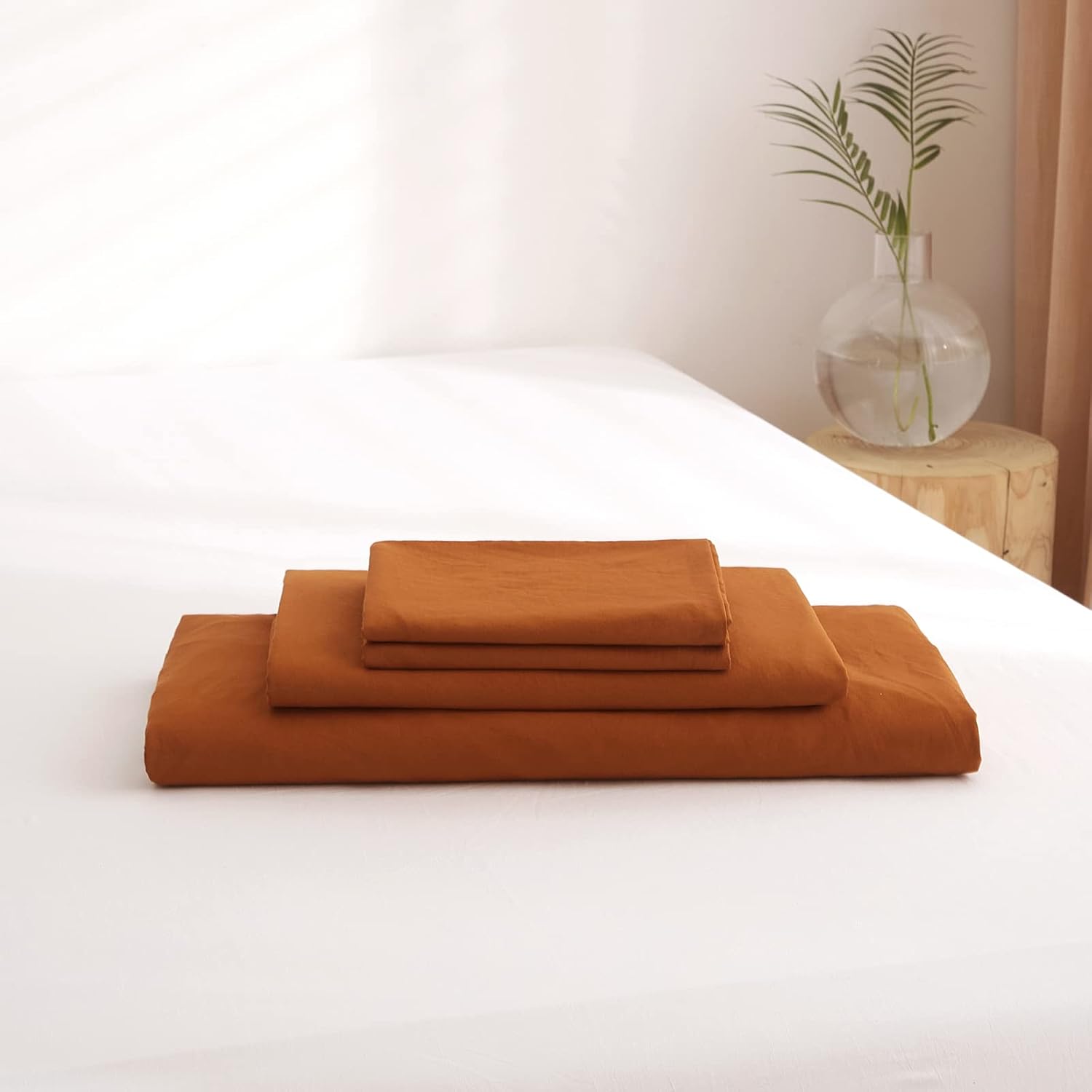 BuLuTu Juego de sábanas de tamaño King con bolsillo profundo, sábanas de calabaza 100% microfibra lavada, juego de sábanas y fundas de almohada de 4