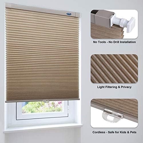 LazBlinds Persianas celulares sin cordón, sin herramientas, sin taladro, filtrado de luz, persianas celulares para ventana de 20 pulgadas de ancho x