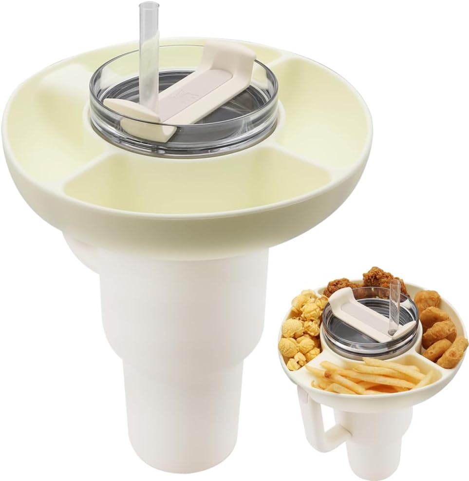 Tazón de aperitivos para taza Stanley de 40 onzas, bandeja de silicona para vaso Stanley de 40 onzas, anillo blanco reutilizable para accesorios de