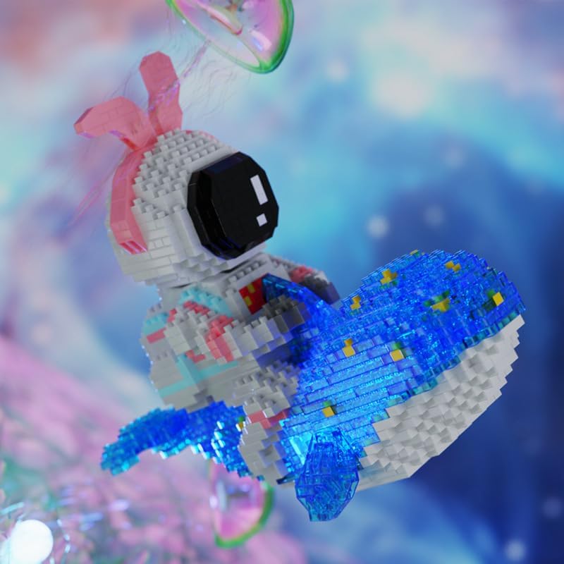 Kit de construcción de microladrillos de astronauta para niños y adultos, juguetes espaciales con kit de iluminación LED, compatible con ballena