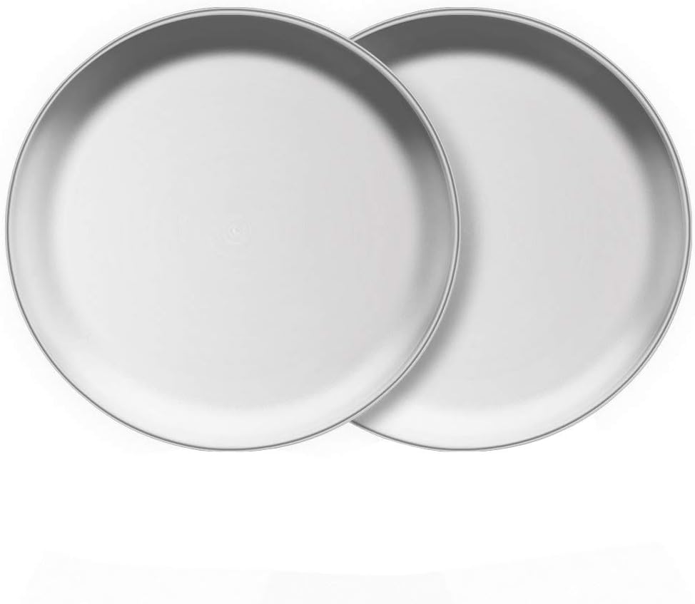 Juego de 2 platos de acero inoxidable de metal de 7 pulgadas para aperitivos, campamento al aire libre, plato de carne, inastillables y aptos para