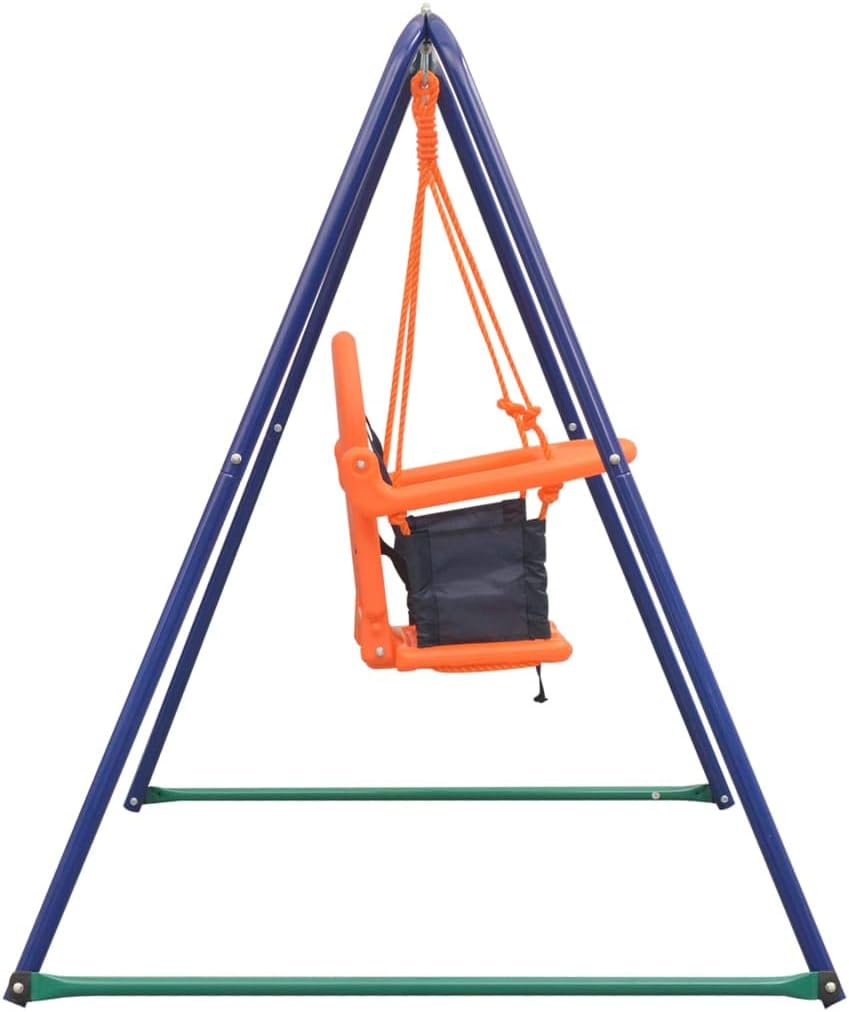 Loibinfen Juego de columpio individual 2 en 1 y columpio para niños pequeños a altos, juego de columpios con marco A para todo tipo de clima con