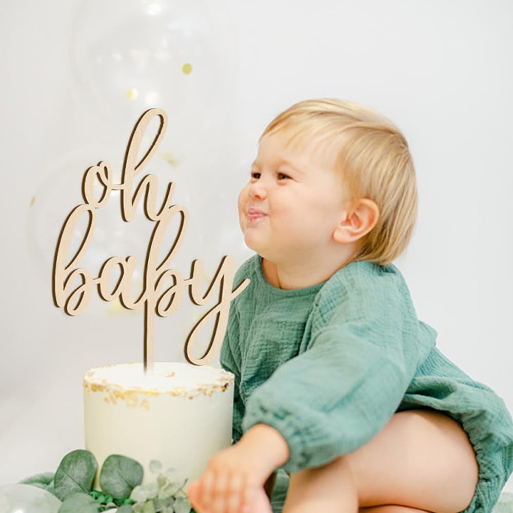 PALASASA Oh Baby Cake Topper  Decoración de madera de gran tamaño para pastel de baby shower, para temática rústica, fiesta de revelación de género,