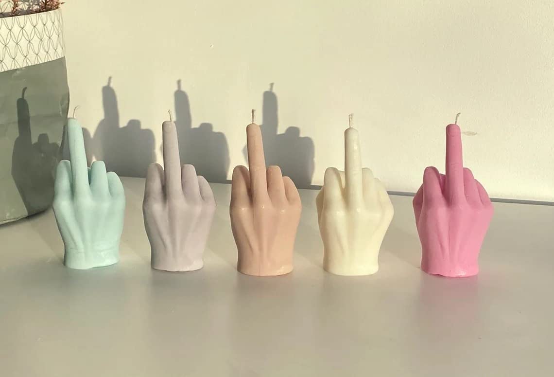 Middle Finger Candle, Homemade soy candle, Hand Fuck Candle, Teen Room Decor Candle, Funny Aeshetic Candle, Hippie Candle (Light Blue, GREEN TEA)