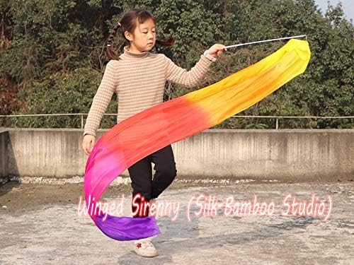 Winged Sirenny Varita de bailarina de cinta de seda juvenil, bandera de adoración y alabanza de la iglesia, banderín de baile de adoración y