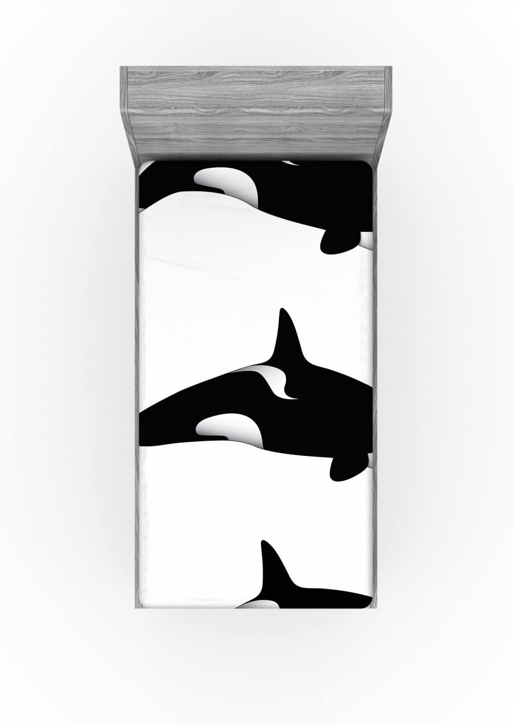 Ambesonne Sábana bajera ajustable de animales marinos, 3 orcas orcas en diferentes ilustraciones, estilo blanco y negro, ropa de cama de tela