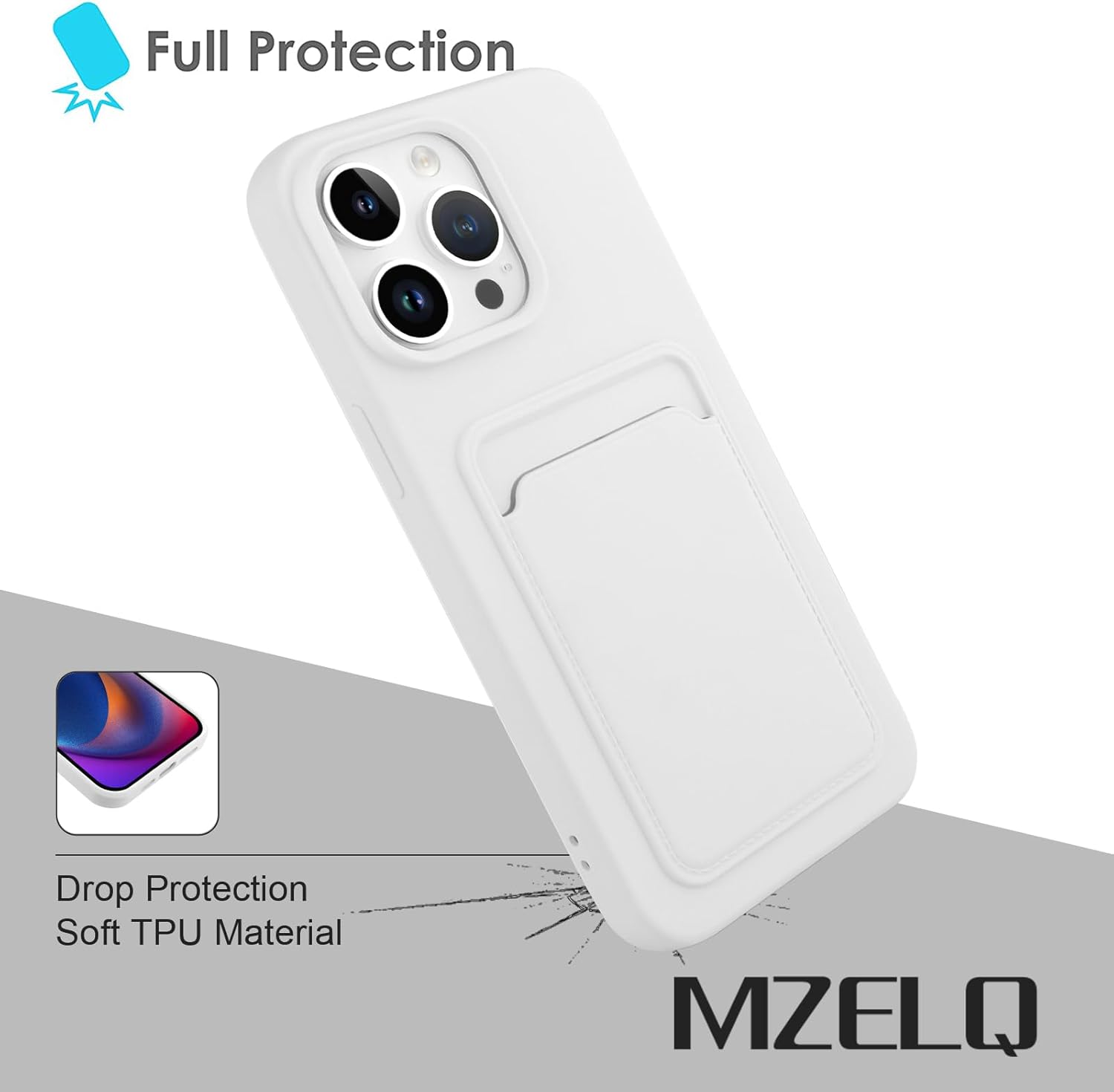 MZELQ Funda de silicona compatible con iPhone 15 Pro Max, funda protectora para cámara con tarjetero + protector de pantalla, funda con ranura para