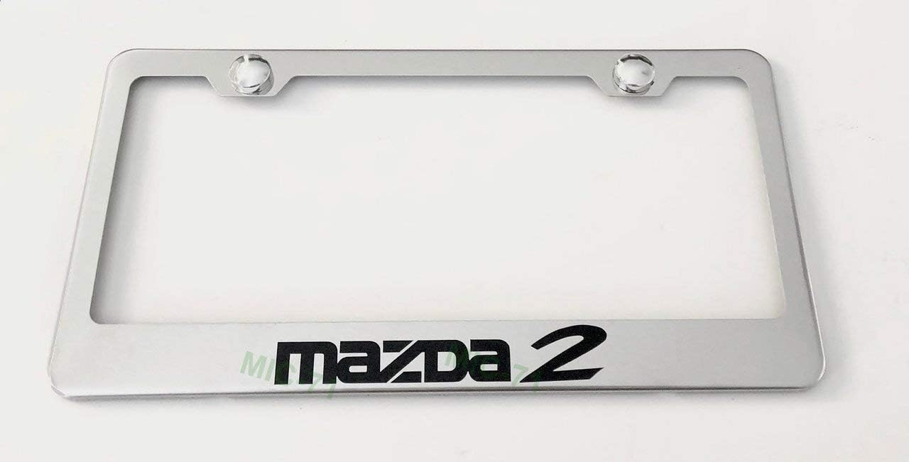 Marco de placa de matrícula de acero inoxidable de metal para Mazda 2 aplicable a todos los marcos de matrícula de plata (ajuste Mazda)