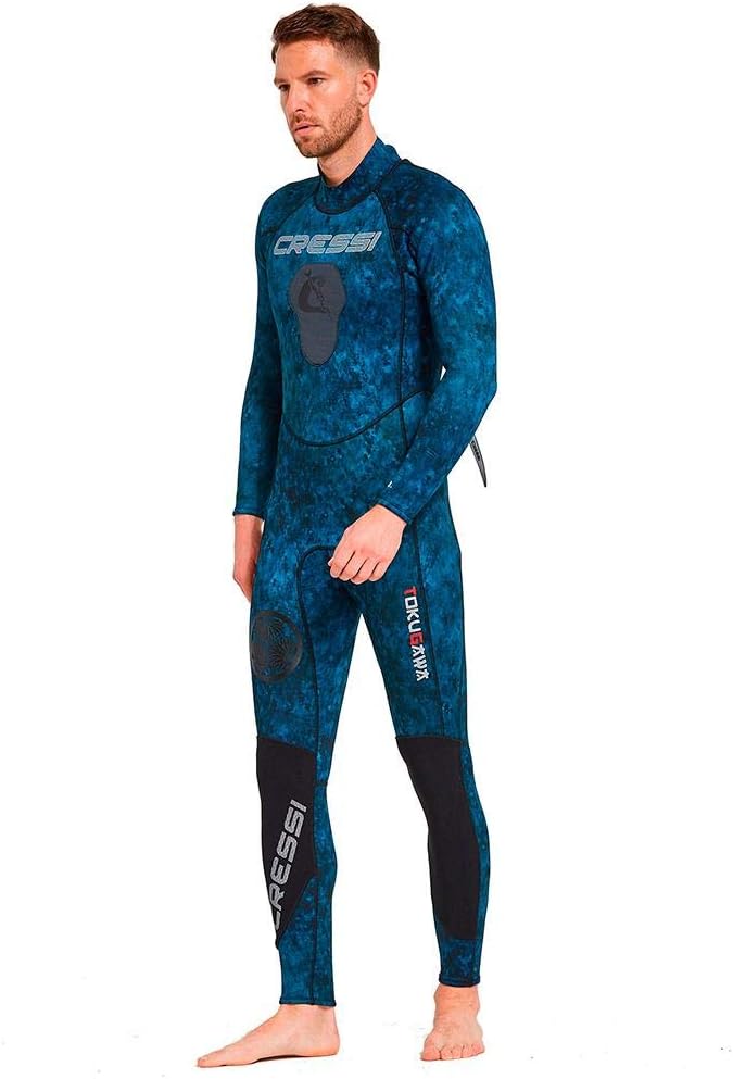 Cressi Traje de neopreno de una pieza de pesca submarina y apnea con almohadilla de pecho, protección de rodilla, diseño anatómico – Tokugawa