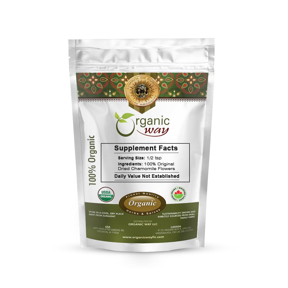 Organic Way Flor de manzanilla entera (Matricaria chamomilla) – Té de hierbas  Cosecha silvestre europea  Certificado Kosher y USDA  Vegano, sin OMG