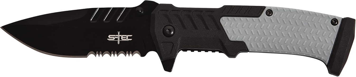 S-TEC Cuchillo plegable asistido de la serie Recon de 8.25 pulgadas con ABS y mango de goma, varios estilos y colores para elegir, (TS014 gris claro)