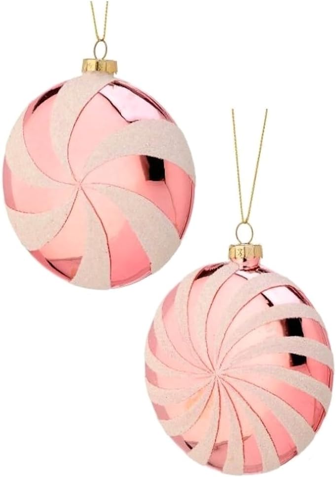The Bridge Collection Adornos de disco de menta rosa  Juego de 2  Adornos de vidrio con purpurina para decoración navideña  Adornos de Navidad de