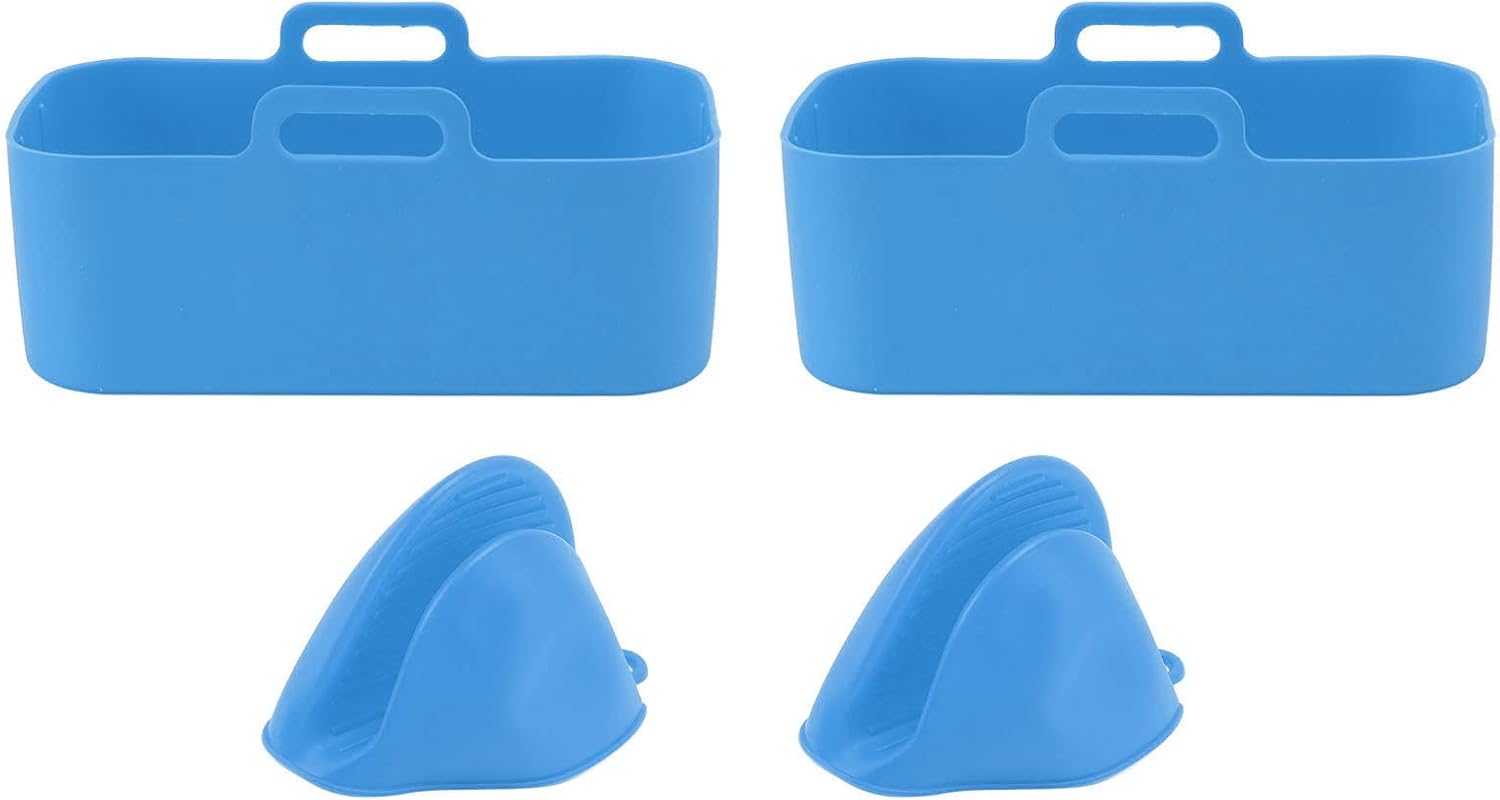 Juego de 2 ollas de silicona para freidora y clip de mano, olla de silicona rectangular resistente al calor, forros de silicona para freidora de
