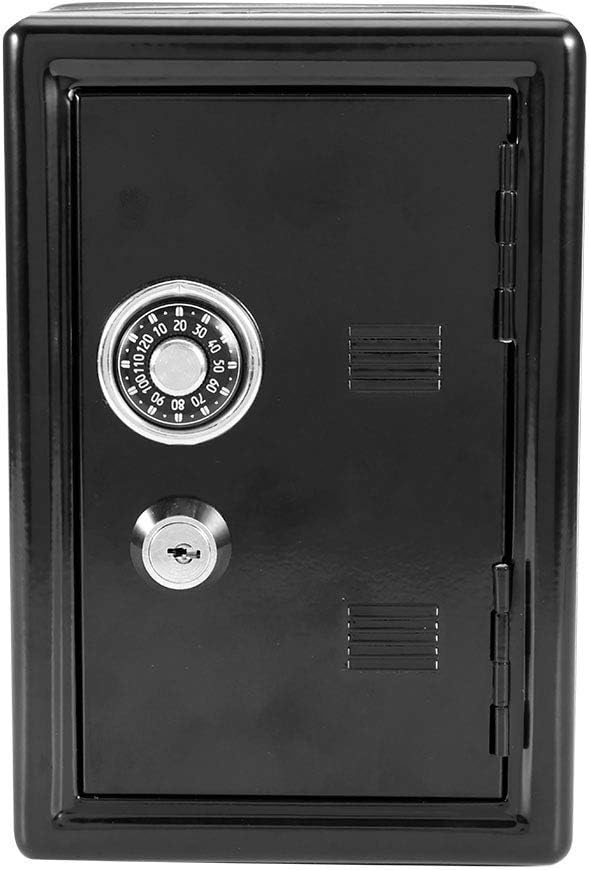 Yosoo Caja de dinero para niños, caja de dinero, contraseña, monedas, ahorro de caja fuerte, estilo caja de regalo, con 2 llaves (negro)