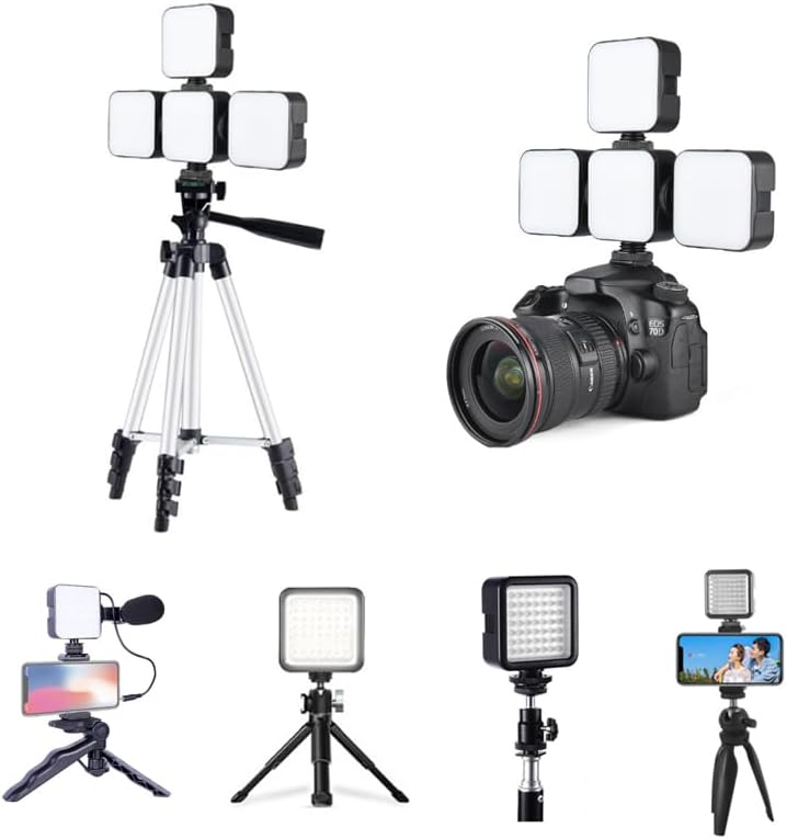 Walway Mini luz de video LED con 3 soportes de zapata fría Bombillas LED Vlog Foto Relleno Luz regulable Panel de alta potencia Luz de video para