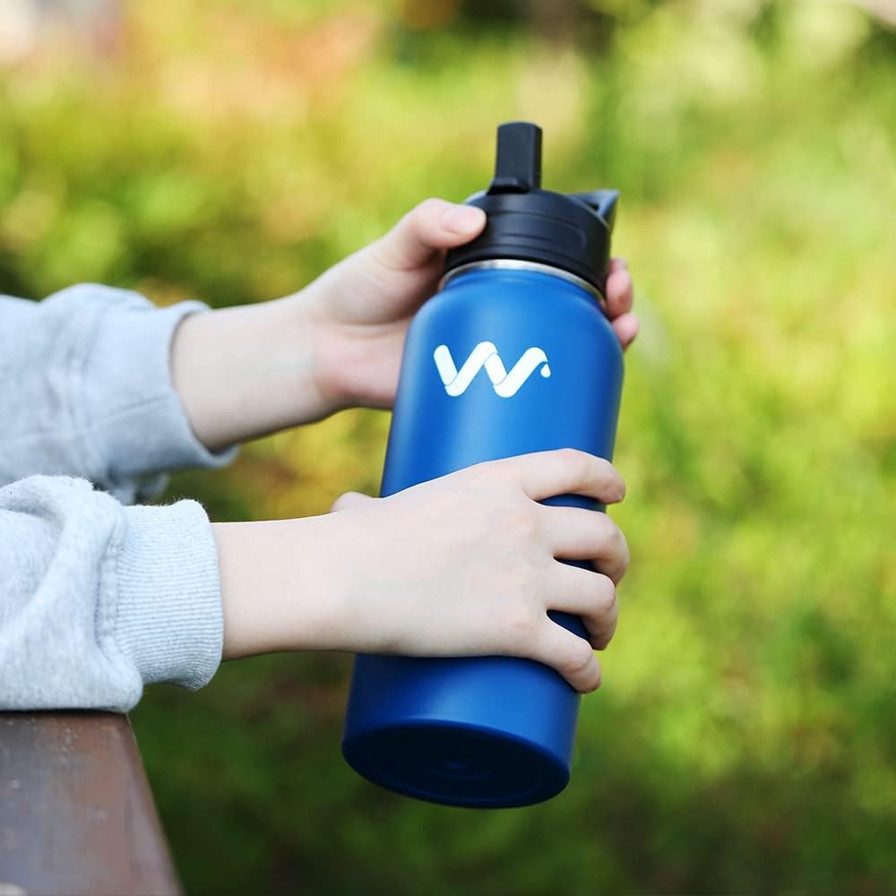 WEREWOLVES Botella de agua aislada con asas de paracaídas, correa, tapa de popote y tapa de boquilla, botella de agua reutilizable de boca ancha al