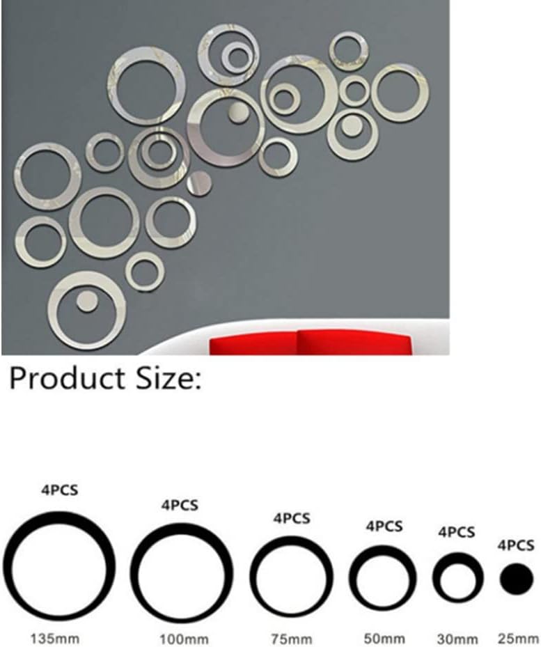 24 calcomanías de pared de espejo circular acrílico, removibles autoadhesivas, espejo acrílico, decoración de pared redonda para sala de estar,