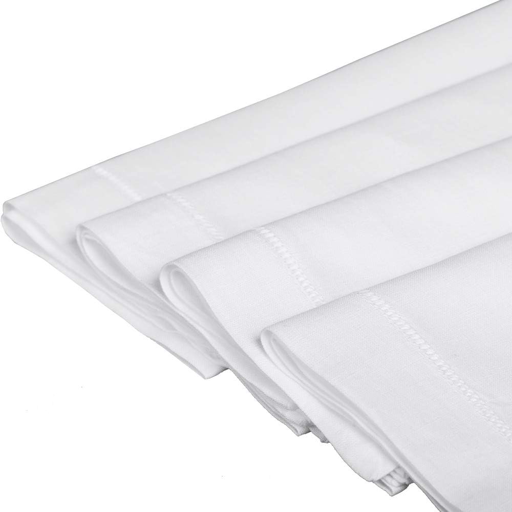 Servilletas de lino de 24 x 24 pulgadas, juego de 4 servilletas de tela blanca, lavables, servilletas de tela blanca, servilletas de tela para mesa