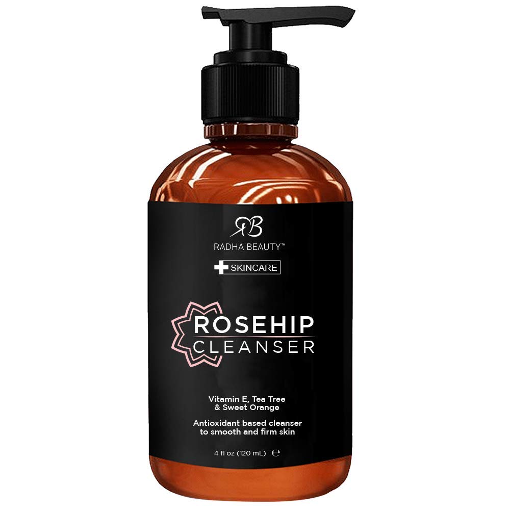 Radha Beauty Kit completo de cuidado facial de Rosehip  Set antienvejecimiento 3 en 1 con limpiador, suero e hidratante para arrugas y manchas