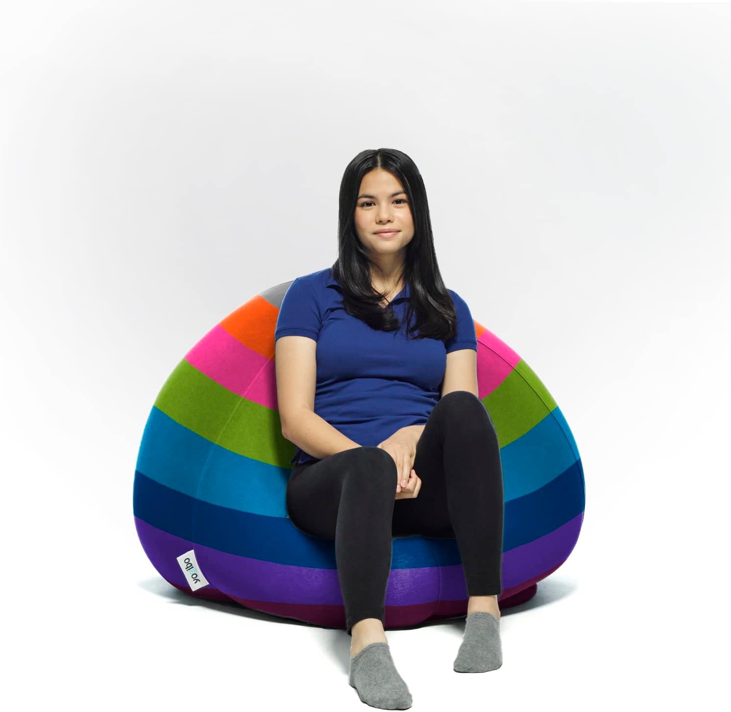 Yogibo Pod X – Puf pequeño para adultos y adolescentes con relleno, suave, afelpado, cómodo, sensorial, funda lavable, arcoíris