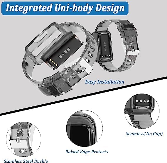 Correa compatible con Fitbit Inspire 3 para mujeres y hombres, pulsera transparente con funda protectora integrada de repuesto para Inspire 3