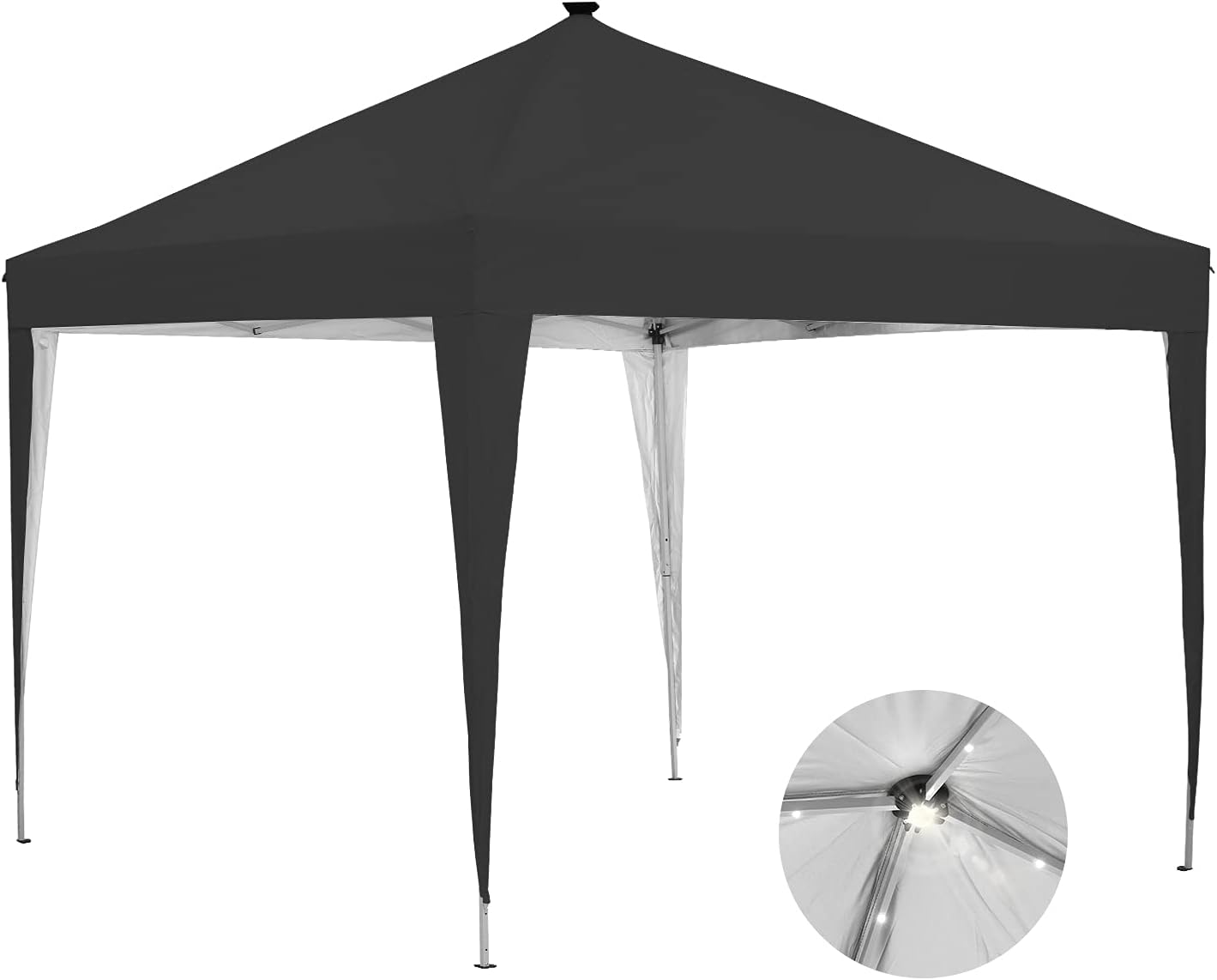 Tienda de campaña con toldo desplegable de 10 x 10 pies, luz LED, portátil, para fiestas de fiesta, color negro