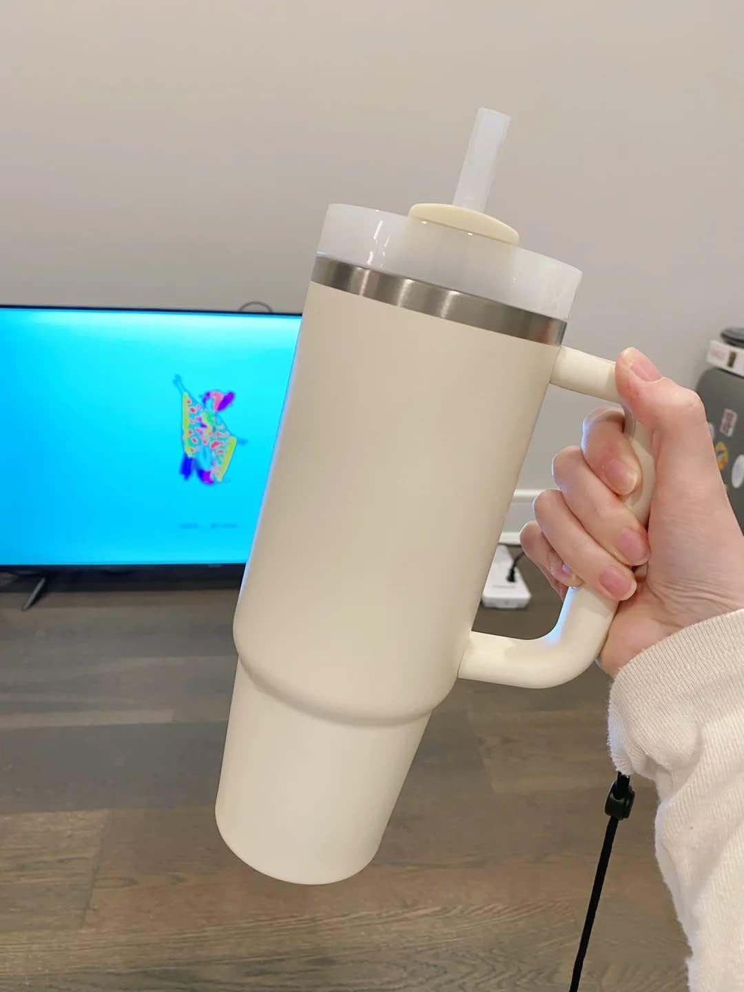 Quencher FlowState – Vaso de 30 onzas con asa y pajilla, vasos aislados con tapa y pajilla, botella de agua de acero inoxidable de 30 onzas, para