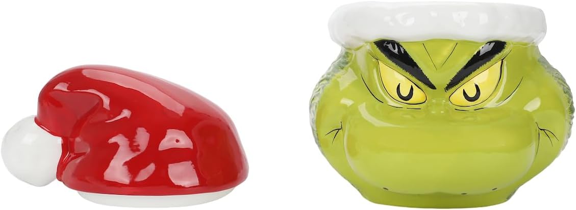 Bioworld La cabeza del personaje del Grinch con el sombrero de Papá Noel esculpido tarro de galletas de cerámica