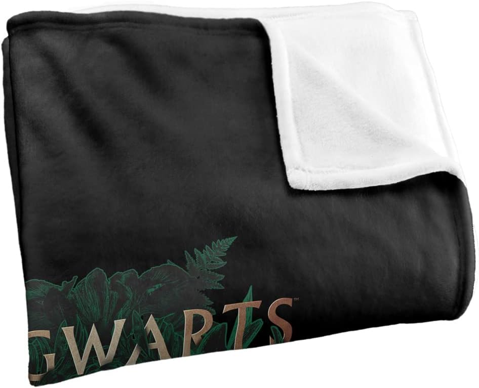 Harry Potter Hogwarts – Manta con diseño floral verde y dorado con licencia oficial, tacto sedoso, súper suave, 50 x 60 pulgadas