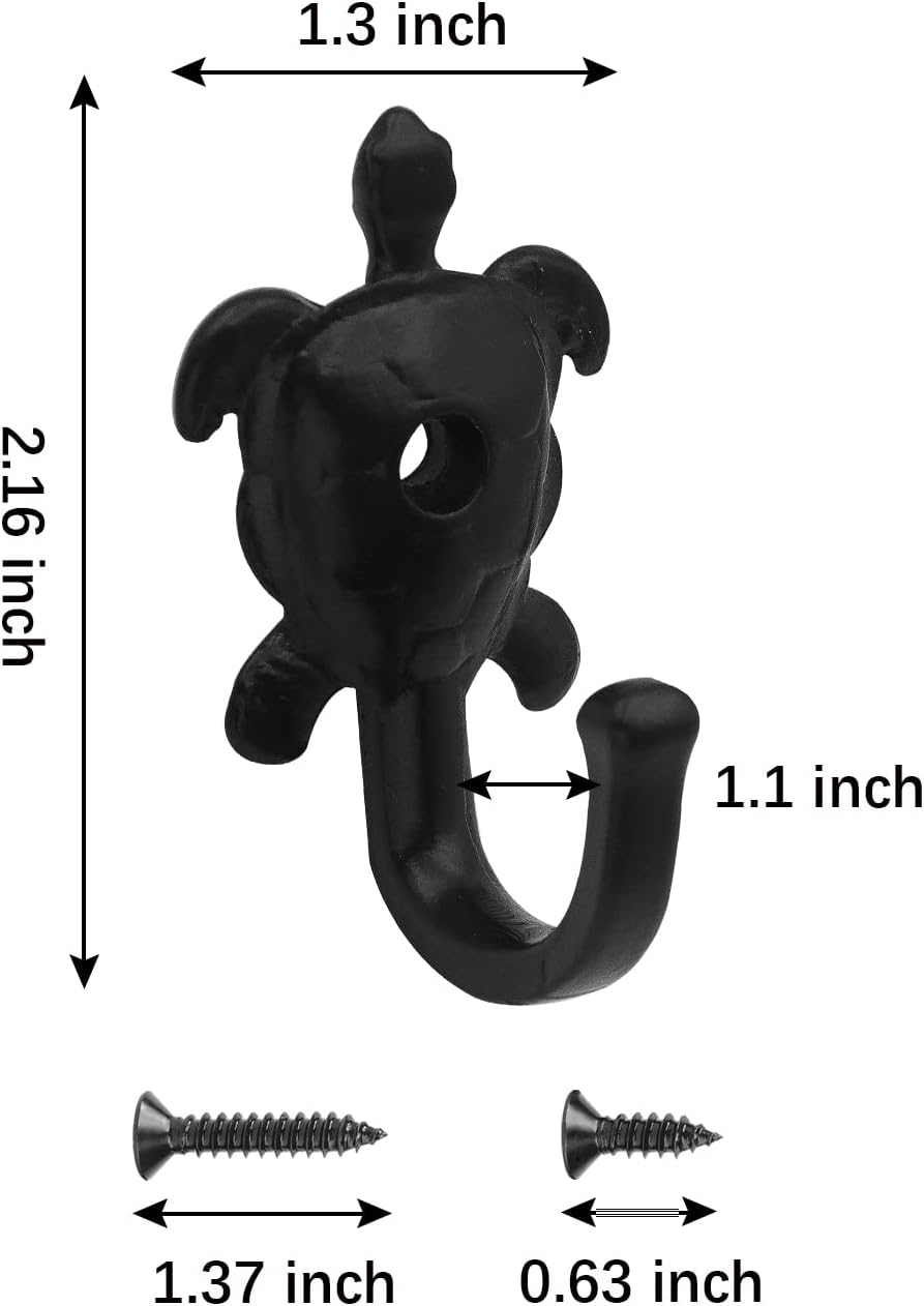 Paquete de 5 ganchos de pared para colgar abrigos, bufandas, bolsos, mochilas, mochilas, decoración del hogar (tortuga negra)