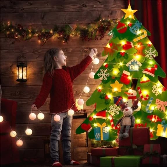 YIKSORE Árbol de Navidad de fieltro para bricolaje, árbol de Navidad Montessori para niños pequeños, juegos de árboles de Navidad interactivos con